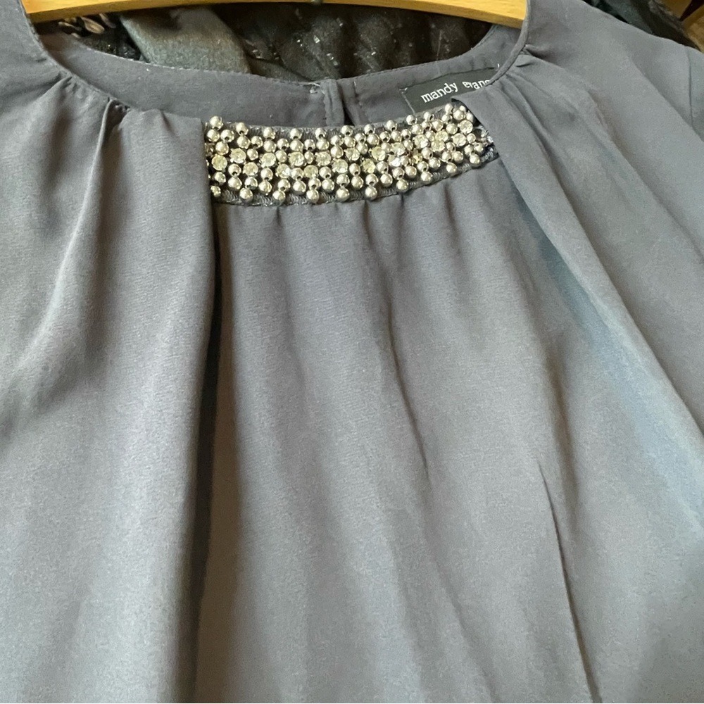 Mandy Evans Embellished Neckline Dark Gray Long Sleeve Blouse Top Size L - Picture 6 of 10
